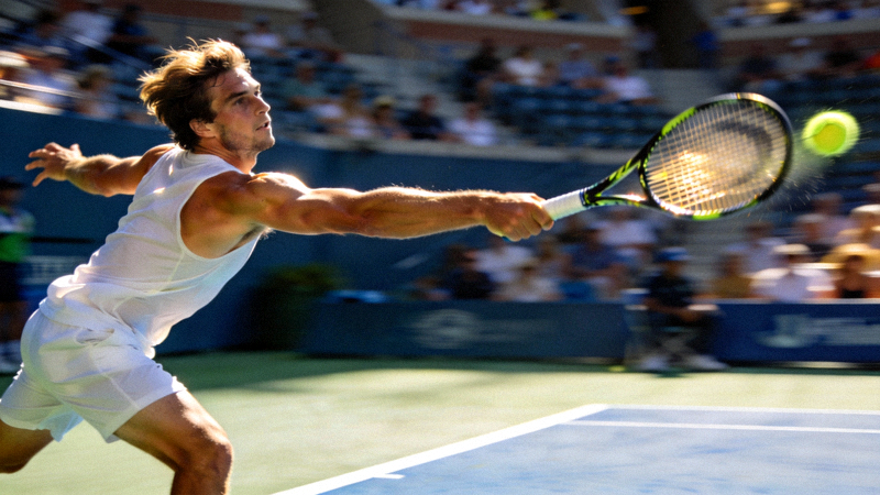 赛事新闻图片 - 网球运动员发球瞬间，动作舒展有力